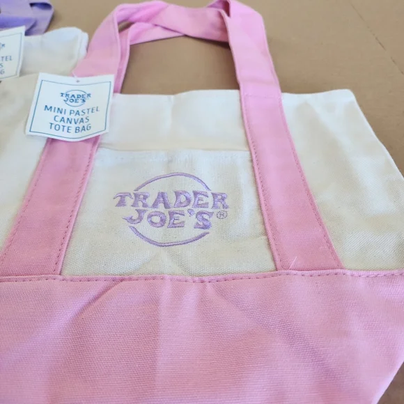 Set of 2 Trader Joe's Mini Pastel Canvas Tote Bags - Picture 2 of 3
